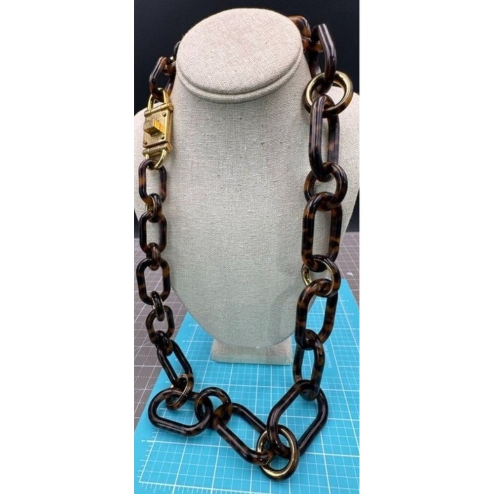 Michael Kors Necklace Marbleized Root Beer Plastic Link Turn Lock Clasp